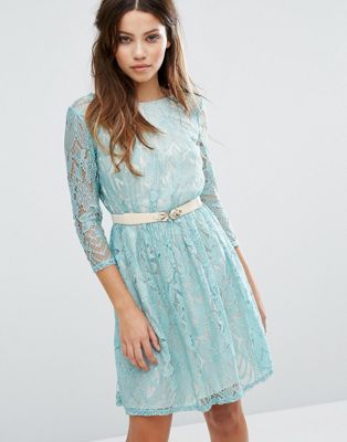 belted lace dress