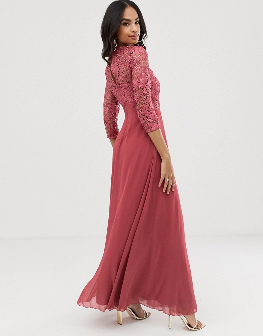 Little Mistress long sleeve crochet maxi dress-Pink