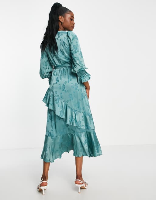 Little Mistress long sleeve ruffle maxi dress in floral jacquard