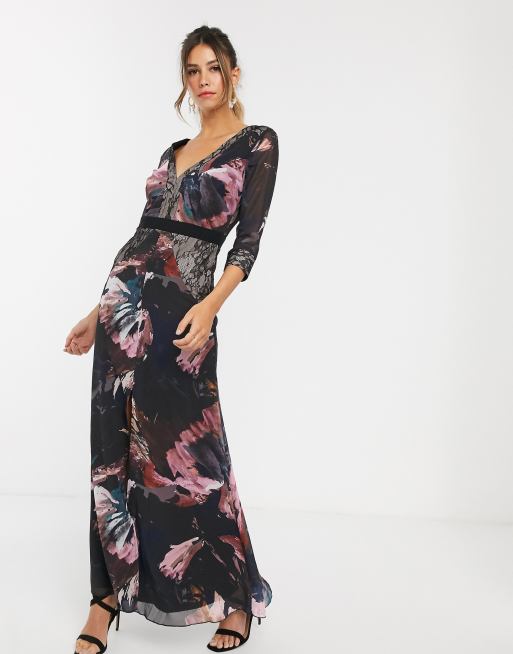 Little Mistress long sleeve v neck maxi dress | ASOS