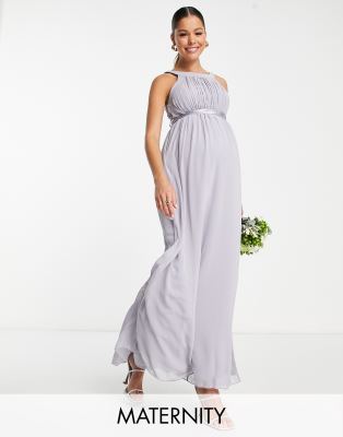 Little Mistress Maternity Bridesmaid Open Shoulder Maxi Dress In Gray Blue