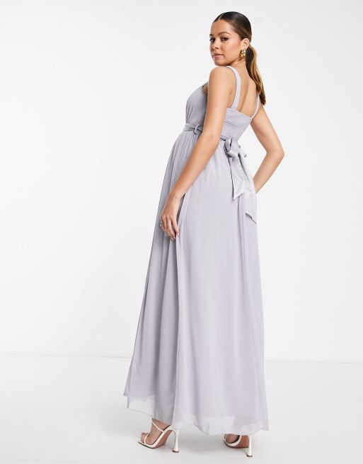 Little Mistress Maternity Bridesmaid open shoulder maxi dress in grey blue  | ASOS