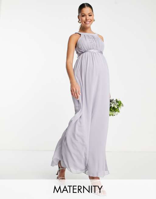 Little Mistress Maternity – Bridesmaid – Szaroniebieska sukienka maxi z odkrytymi ramionami