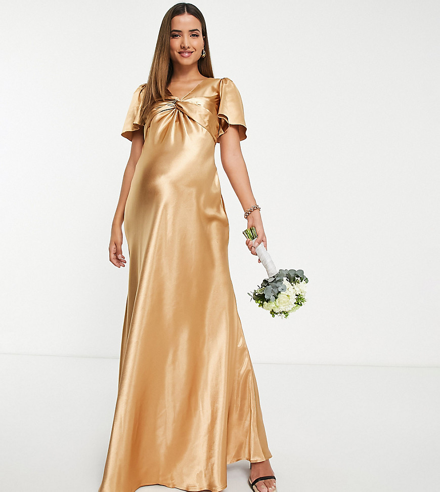 Little Mistress Maternity Bridesmaid Tea Dress In Golden Caramel