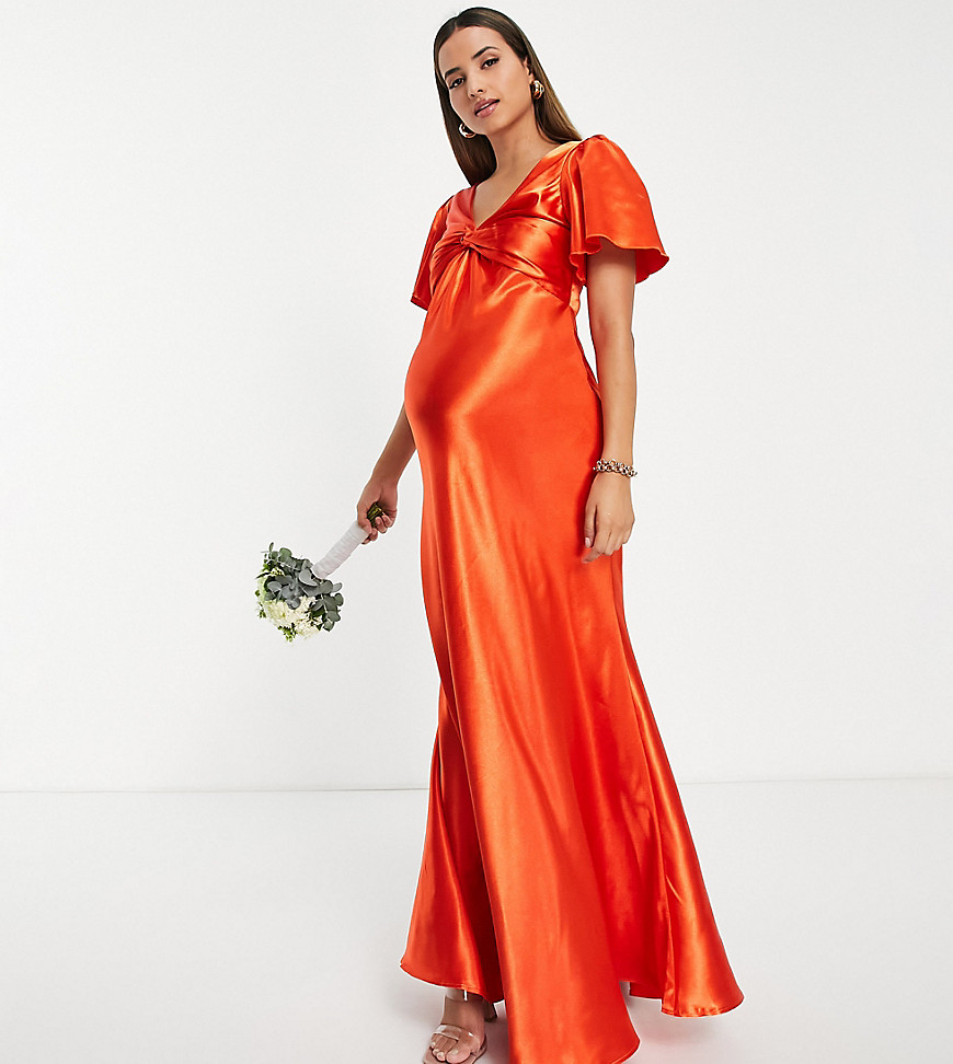 Little Mistress Maternity Bridesmaid tea dress in sunset orange