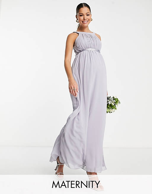 Little Mistress Maternity - Bruidsmeisjes - Lange jurk met open schouders in grijsblauw
