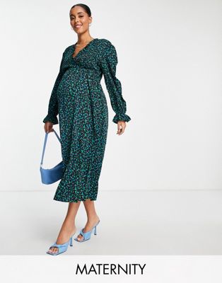 Little Mistress Maternity by Vogue Williams ditsy print long sleeve dress in green - ASOS Price Checker