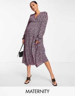 Little Mistress Maternity Little Mistress Maternity by Vogue Williams ditsy print long sleeve dress in pink