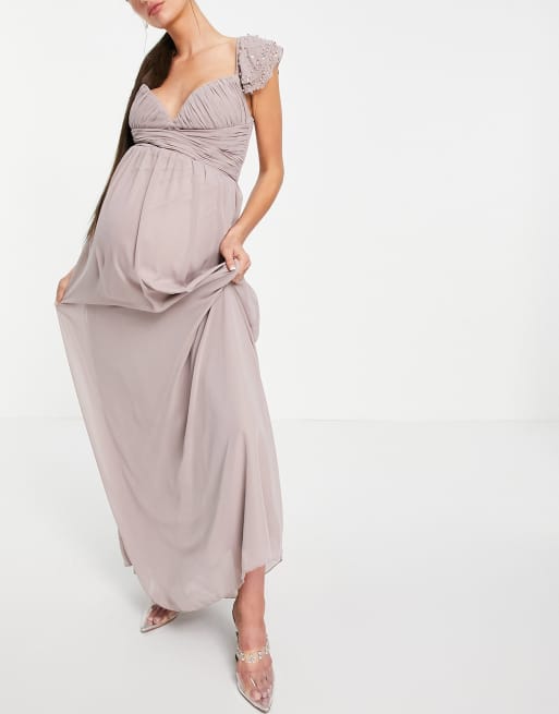 Little Mistress Maternity embellished flutter sleeve twist waist