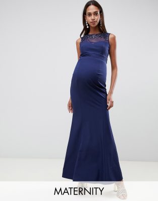 little mistress embellished neck maxi dress