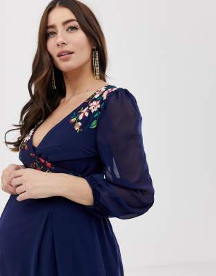 little mistress navy embroidered dress