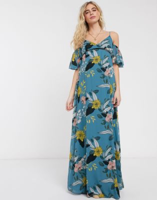 blue floral maternity maxi dress