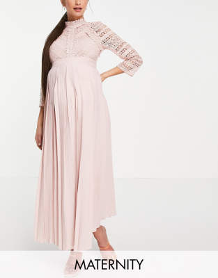 Little Mistress Maternity lace detail midaxi dress in blush - ASOS Price Checker