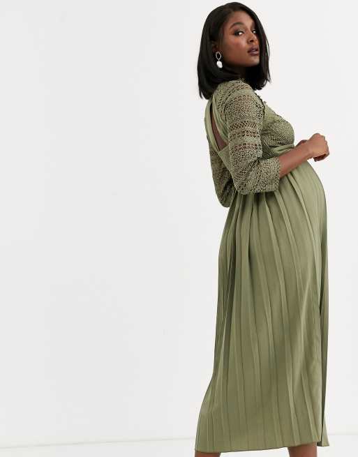 Little Mistress Maternity lace detail midaxi dress in khaki ASOS