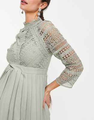 Little Mistress Maternity lace detail midaxi dress in sage green | ASOS
