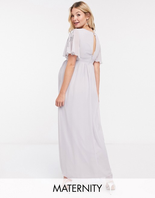 Little Mistress Maternity maxi dress with embellished detail in ice grey