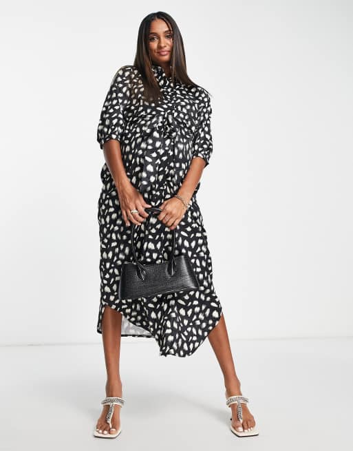 Little Mistress Maternity maxi shirt dress in smudge print