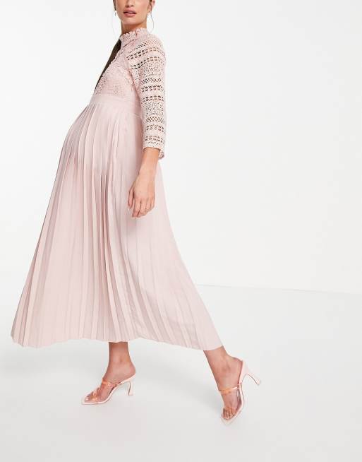 Little Mistress Maternity Midaxi Kleid in Rose mit Spitzenbesatz ASOS