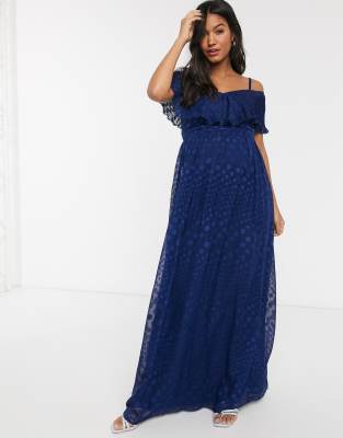 navy spot maxi dress