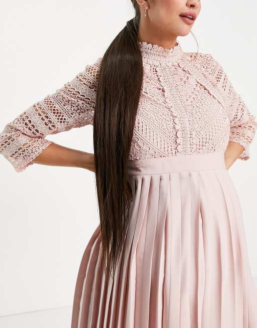 Little Mistress Maternity - Robe longueur mollet avec détail en dentelle - Blush, 3 de 4
