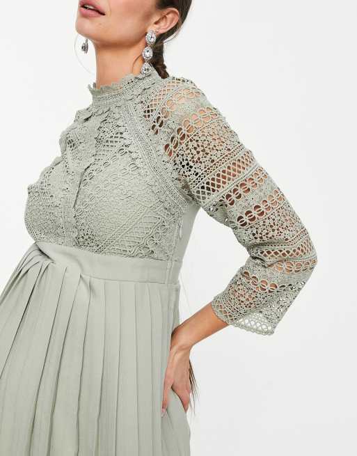 Little Mistress Maternity - Salviegrøn midaxi-kjole med blondedetaljer, 3 af 4