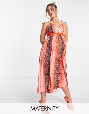 Little Mistress Maternity – Sukienka midi na ramiączkach z plisowaną spódnicą w zwierzęcy wzór