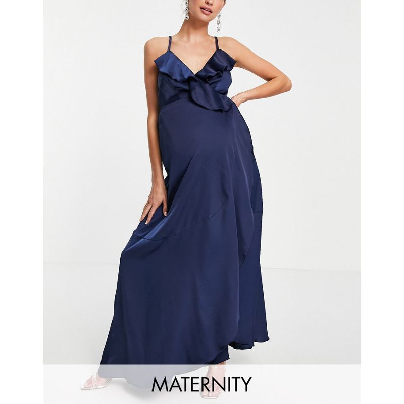 r5bBC Vestiti Little Mistress Maternity - Vestito al polpaccio avvolgente con volant colore blu navy