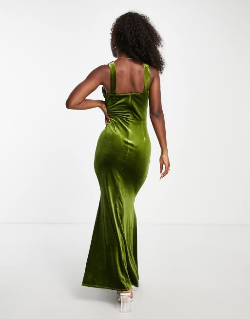 Little Mistress maxi dress with keyhole detail in olive green