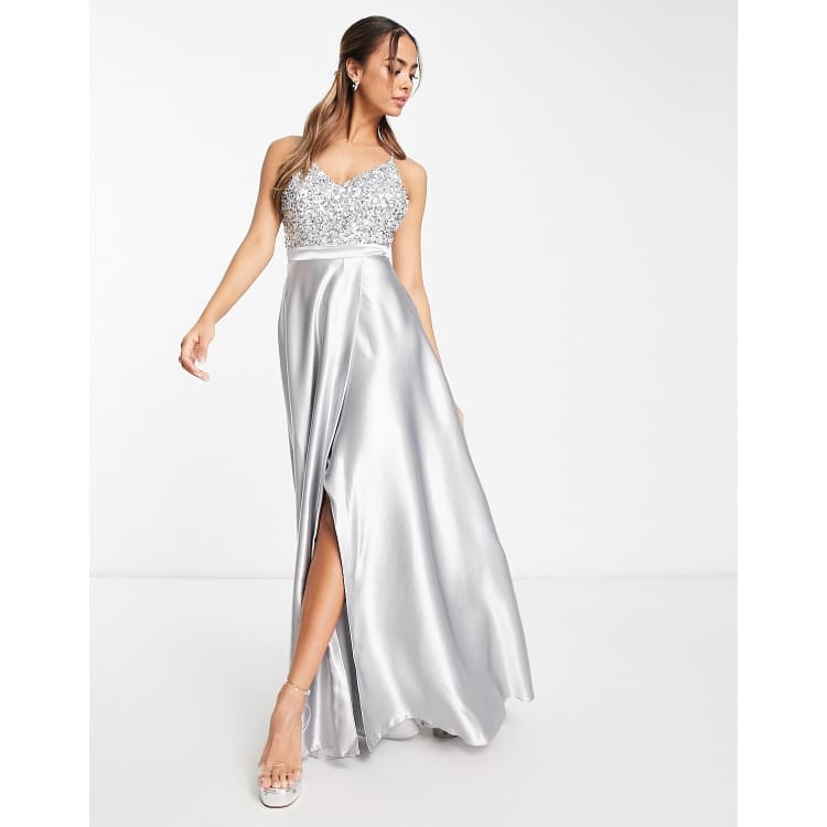 Little Mistress maxi dress with sequin bodice in silver | ASOS