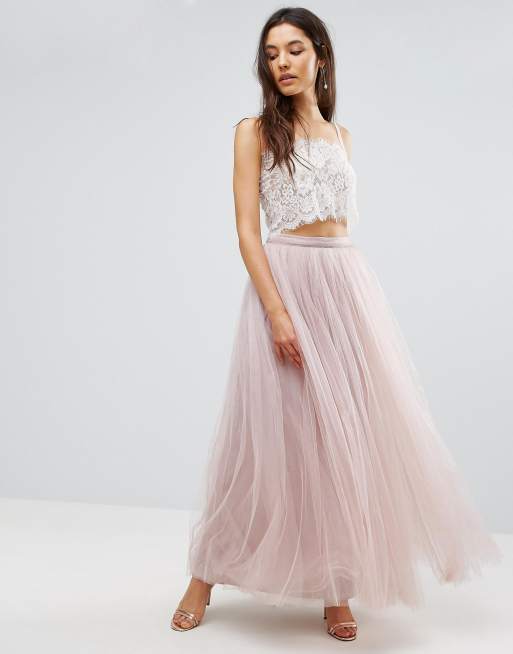 Little mistress tulle midi 2025 prom skirt in mink