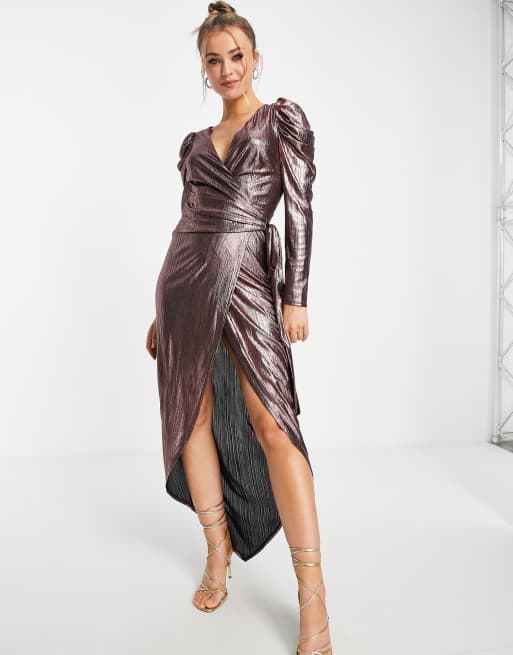 Little Mistress Maxikleid mit Taillenband in Metallic Optik ASOS