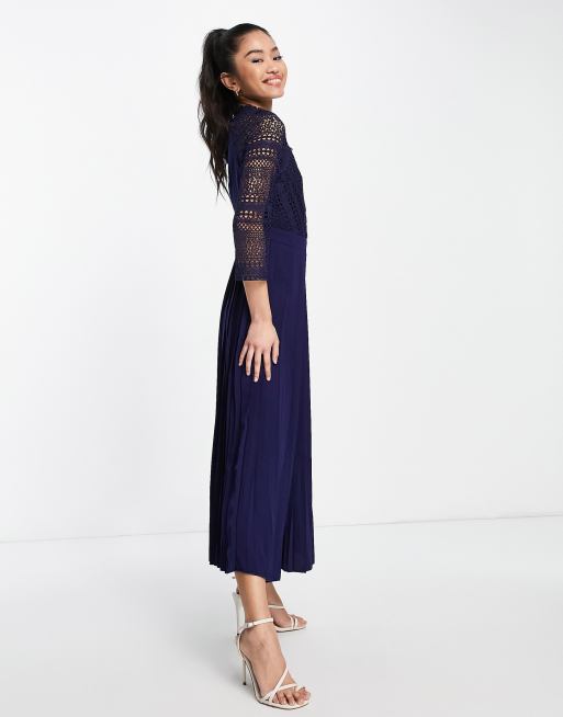Little Mistress - Midaxi-jurk met kant in marineblauw, 2 van 4
