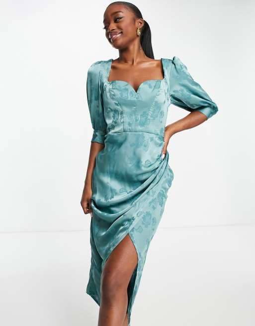 Little Mistress midi dress with sweetheart neckline in floral jacquard |  ASOS