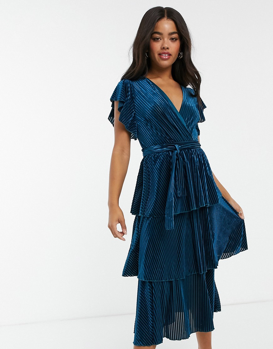 Little Mistress - Midi-jurk van gestreept velvet met stroken in kobaltblauw-Groen