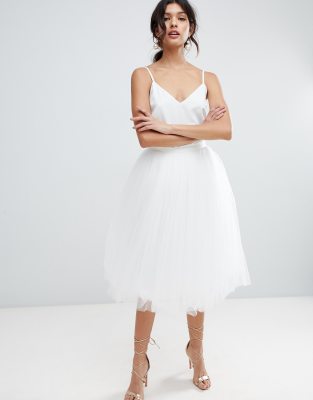 white tulle dress midi