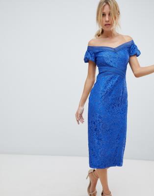 little mistress blue lace midi dress