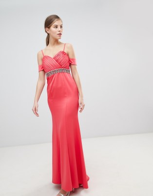 little mistress coral embellished maxi dress