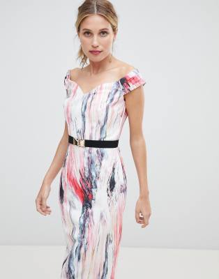 off shoulder printed dress