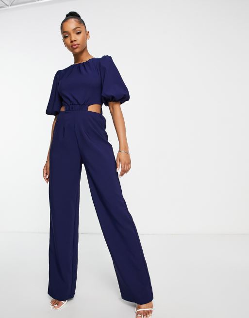 TFNC Bridesmaid halter jumpsuit in navy blue