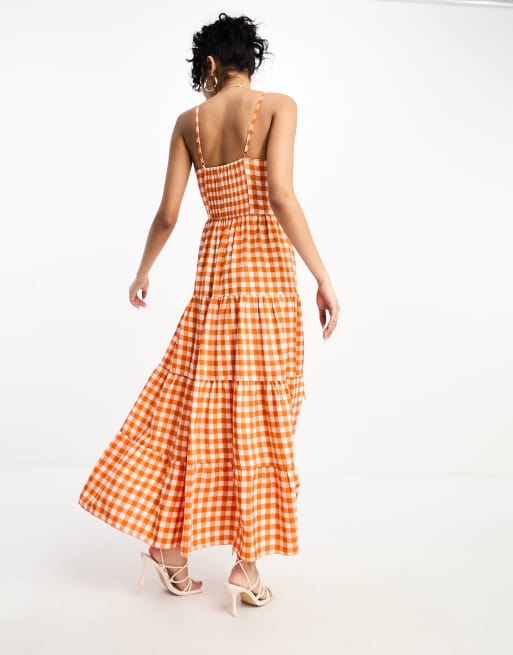 Little Mistress - Orange maxikjole med gingham-tern , 3 af 4