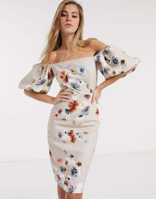 balloon sleeve bardot dress