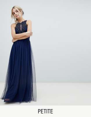 Little Mistress Petite Applique High Neck Maxi Dress-Navy