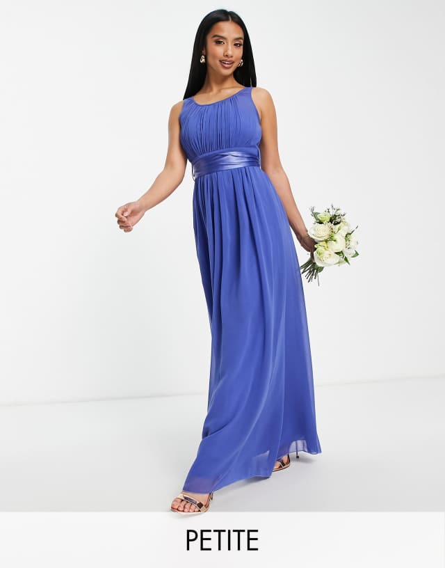 Little Mistress Petite Bridesmaid chiffon maxi dress in blue