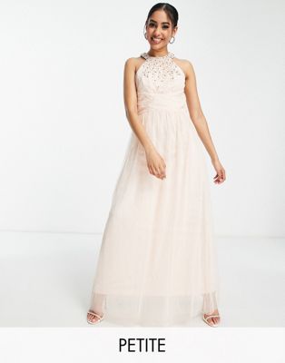 Little Mistress Petite Bridesmaid embellished maxi dress in blush - Click1Get2 Deals