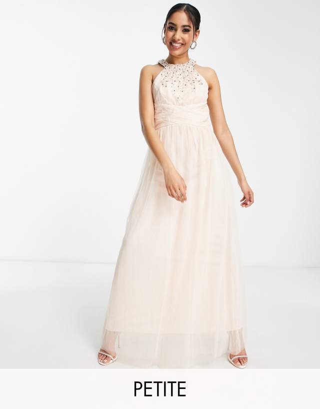 Little Mistress Petite Bridesmaid embellished maxi dress in blush