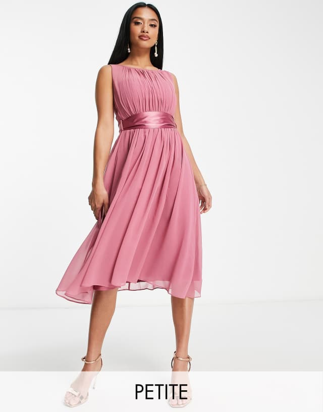 Little Mistress Petite Bridesmaid midi skater dress in dark pink