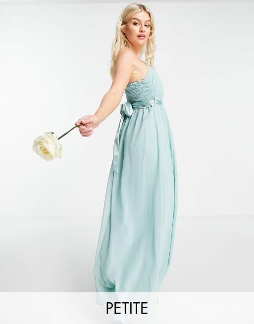 Little Mistress Petite Bridesmaid one shoulder maxi dress in green ASOS