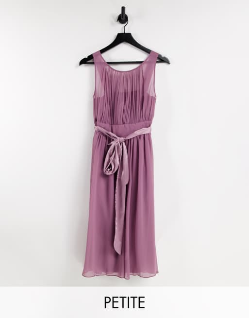 Little Mistress petite bridesmaid skater dress in mauve