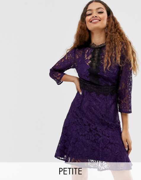 Little Mistress Petite contrast lace prom skater dress in purple