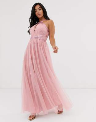 embellished pink maxi dress